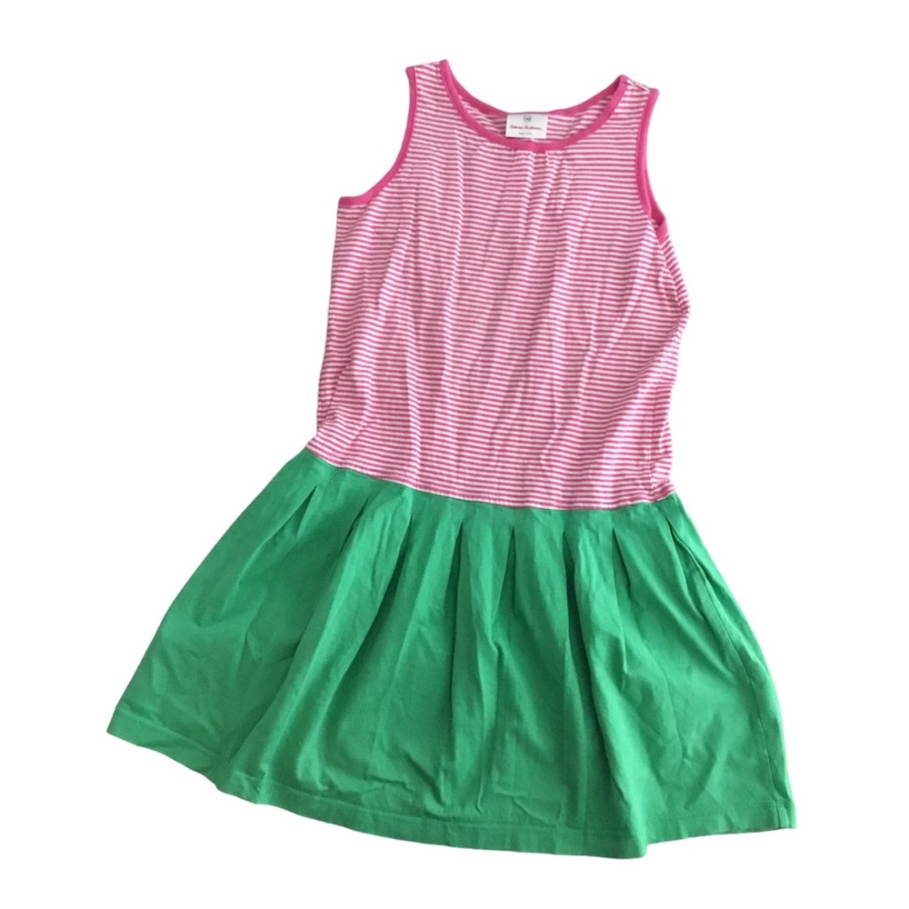 Hanna Andersson Pink and White striped with Green Sleeveless Dress Size 10 (140)